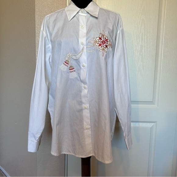 Vintage George Georgiou Poplin Cotton‎ Embroidered Shirt Size 12 - Picture 1 of 6